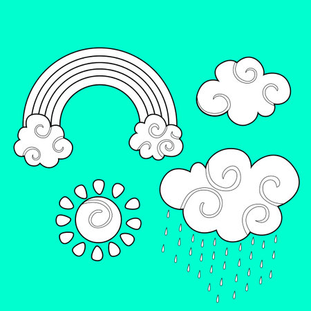 Cloud Rainbow Sunny Rainy Day Weather Digital Stamp Outlineのイラスト素材