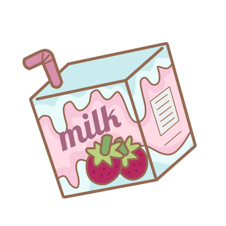 Strawberry Milk Box Healthy Drink Cartoon Illustration Vector Clipart Stickerのイラスト素材