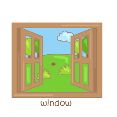 Alphabet W For Window Vocabulary School Lesson Cartoon Illustration Vector Clipart Stickerのイラスト素材