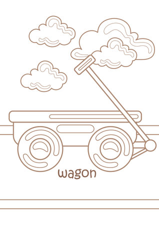 Alphabet W For Wagon Vocabulary School Lesson Cartoon Coloring Pages for Kids and Adult Activityのイラスト素材