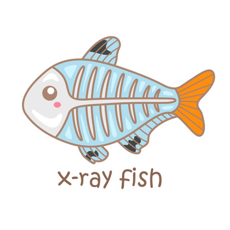 Alphabet X For Xray Fish Vocabulary School Lesson Cartoon Illustration Vector Clipart Stickerのイラスト素材