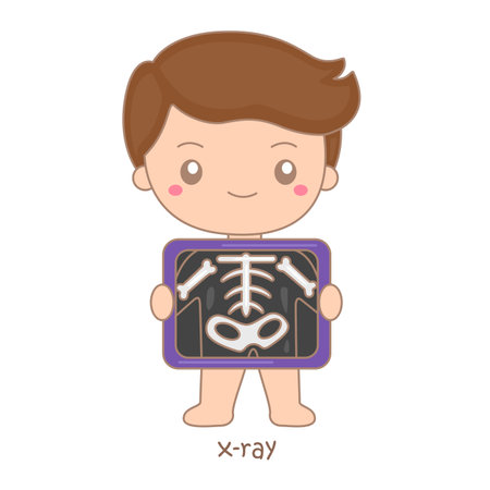 Alphabet X For Xray Kids Vocabulary School Lesson Cartoon Illustration Vector Clipart Stickerのイラスト素材