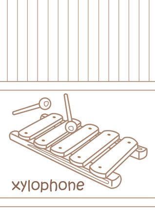 Alphabet X For Xylophone Vocabulary School Lesson Cartoon Coloring Pages for Kids and Adult Activityのイラスト素材