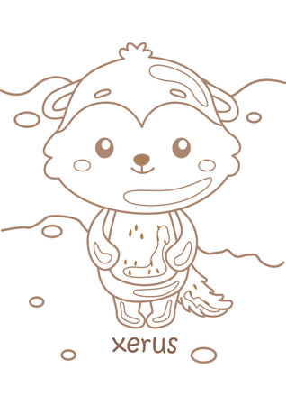Alphabet X For Xerus Vocabulary School Lesson Cartoon Coloring Pages for Kids and Adult Activityのイラスト素材