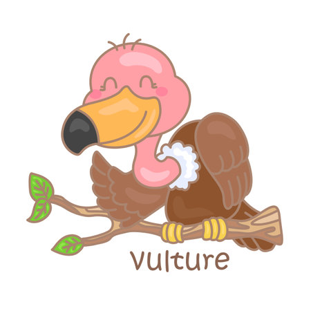 Alphabet V For Vulture Vocabulary School Lesson Cartoon Illlustration Vector Clipart Stickerのイラスト素材