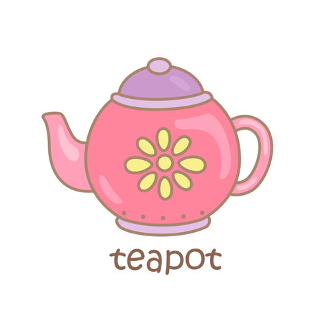 Alphabet T For Teapot Vocabulary lesson School Cartoon Illustration Vector Clipart Stickerのイラスト素材