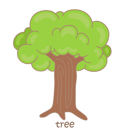Alphabet T For Tree Vocabulary lesson School Cartoon Illustration Vector Clipart Stickerのイラスト素材