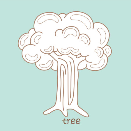 Alphabet T For Tree Vocabulary lesson School Cartoon Digital Stamp Outlineのイラスト素材