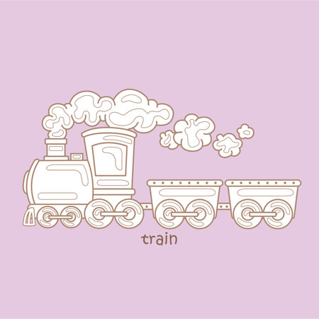 Alphabet T For Train Vocabulary lesson School Cartoon Digital Stamp Outlineのイラスト素材