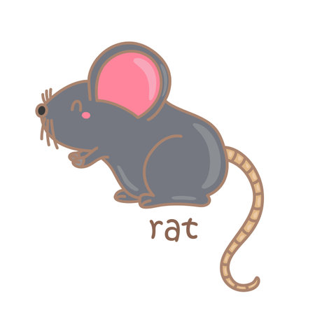 Alphabet R For Rat Vocabulary School Lesson Cartoon Illustration Vector Clipart Stickerのイラスト素材