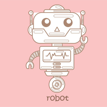 Alphabet R For Robot Vocabulary School Cartoon Digital Stamp Outlineのイラスト素材
