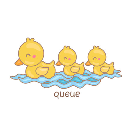 Alphabet Q for Queque Vocabulary School Lesson Cartoon Illustration vector Clipart Stickerのイラスト素材