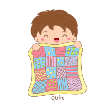 Alphabet Q for Quilt Vocabulary School Lesson Cartoon Illustration vector Clipart Stickerのイラスト素材