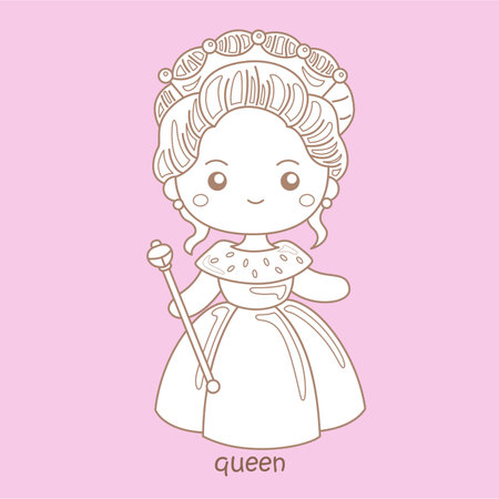 Alphabet Q For Queen Vocabulary School Lesson Cartoon Digital Stamp Outlineのイラスト素材