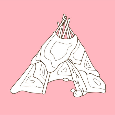Ancient Human Tent Tools Prehistoric Era Cartoon Digital Stamp Outlineのイラスト素材