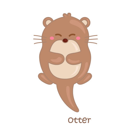 Alphabet O For Otter Vocabulary School Lesson Cartoon Illustration Vector Clipart Stickerのイラスト素材