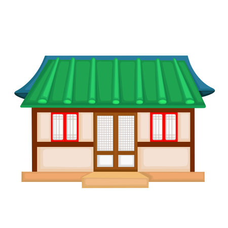 Korean Traditional House Hanok Village Cartoon Illustration Vector Clipart Stickerのイラスト素材