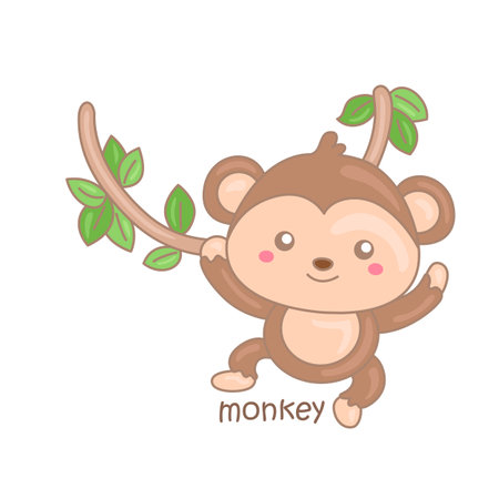 Alphabet M For Monkey Vocabulary School Lesson Cartoon Illustration Vector Clipart Stickerのイラスト素材