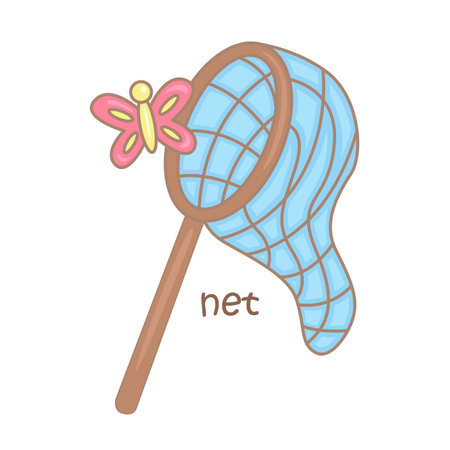 Alphabet N For Net Vocabulary School Lesson Cartoon Illustration Vector Clipart Stickerのイラスト素材
