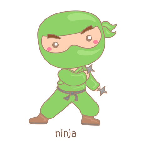 Alphabet N For Ninja Vocabulary School Lesson Cartoon Illustration Vector Clipart Stickerのイラスト素材