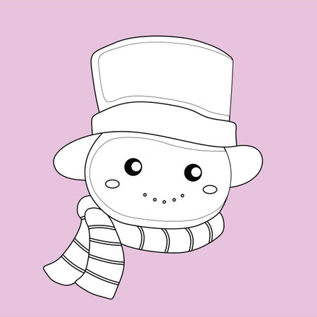 Christmas Happy Snowman Face Character Cartoon Digital Stamp Outlineのイラスト素材
