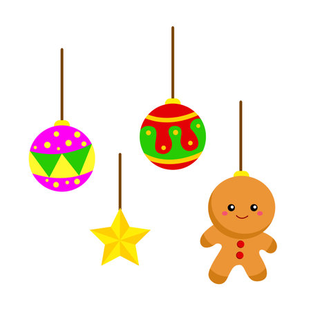 Cute Christmas Ornament Background Object Decorations Cartoon Illustration Vector Clipart Stickerのイラスト素材