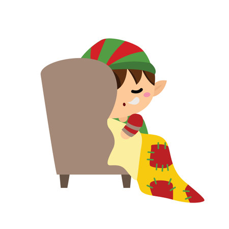 Cute Colorful Christmas Elf Kids Character Cartoon Illustration Vector Clipart Stickerのイラスト素材