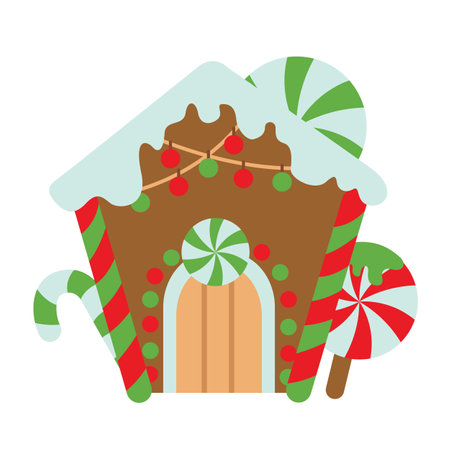 Colorful Gingerbread Christmas Cookies House Cartoon Illustration Vector Clipart Stickerのイラスト素材