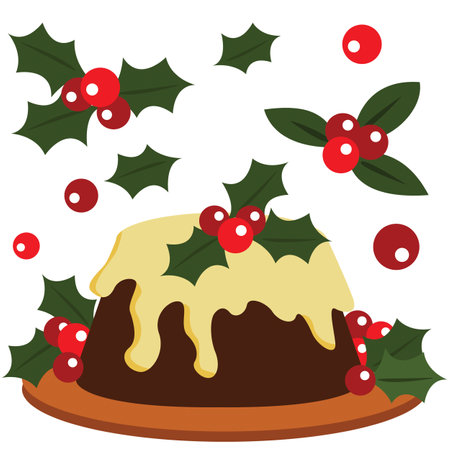 Delicious Christmas Dinner Cake Menu Cartoon Illustration Vector Clipart Stickerのイラスト素材