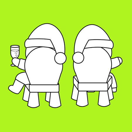 People Cleebrate Christmas Eve Feast Cartoon Digital Stamp Outlineのイラスト素材