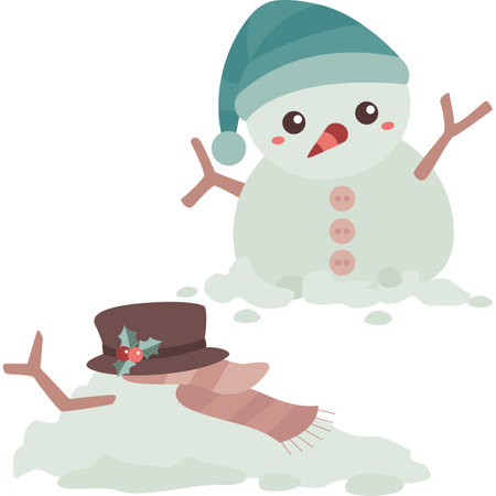Snowman Christmas Cartoon Illustration Vector Clipart Stickerのイラスト素材