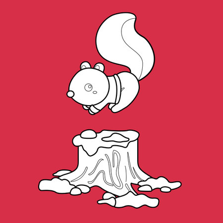 Winter Squirrel Forest Animal Christmas Cartoon Digital Stamp Outlineのイラスト素材