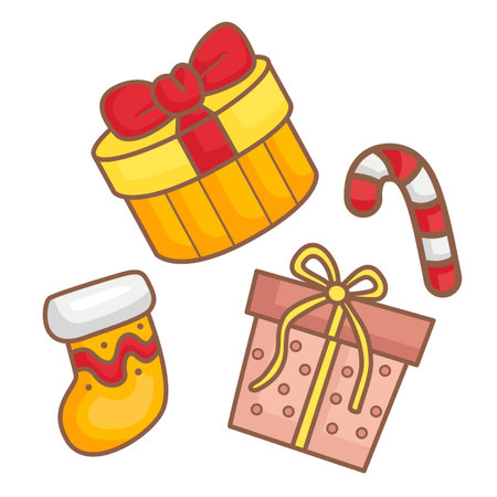 Christmas Gift Box Cartoon Illustration Vector Clipart Stickerのイラスト素材