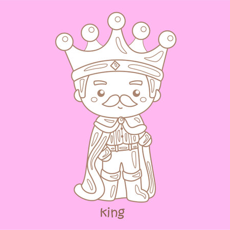 Alphabet K For King Vocabulary School Lesson Cartoon Digital Stamp Outlineのイラスト素材
