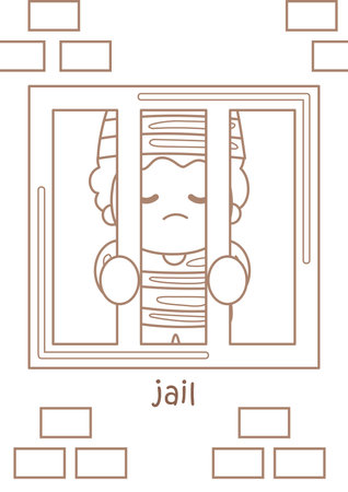 Alphabet J For Jail Vocabulary School Lesson Cartoon Coloring Activity for Kids and Adultのイラスト素材