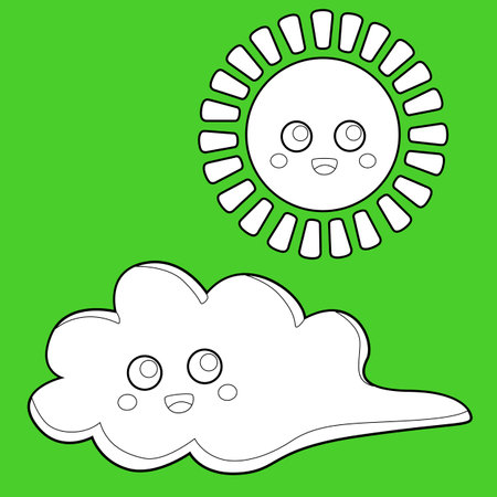 Cloud and Sun Weather Nature Cartoon Digital Stamp Outlineのイラスト素材