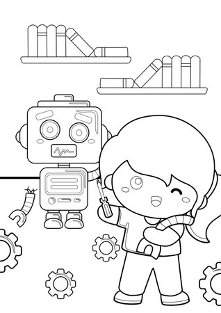 Kids Repairing Mechanic Robot Technology Robotic Cartoon Coloring Activity for Kids and Adultのイラスト素材