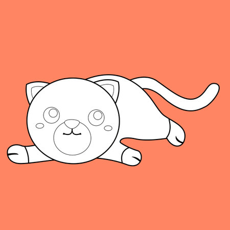 Cute Cat Kitten Baby Pet Animal Mammal Cartoon Digital Stamp Outlineのイラスト素材