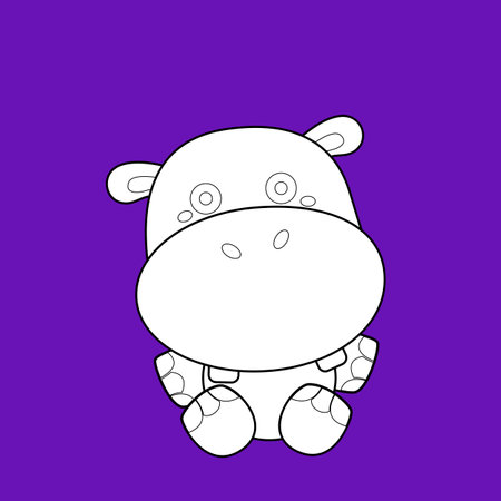 Cute Hippo Hippopotamus Mammal Animal Pond River Lake Wild Cartoon Digital Stamp Outlineのイラスト素材