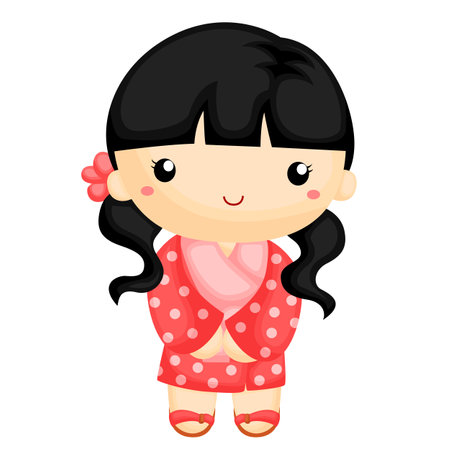 Happy Girl Doing Treatment Relaxing Spa Day for Beauty Kids Cartoon Illustration Vector Clipart Sticker Background Decorationのイラスト素材