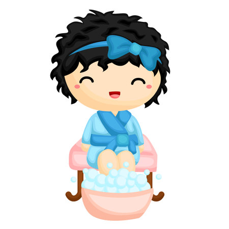 Happy Girl Doing Treatment Relaxing Spa Day for Beauty Kids Cartoon Illustration Vector Clipart Sticker Background Decorationのイラスト素材