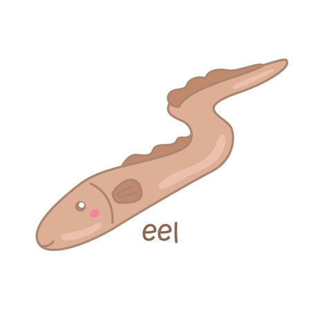Alphabet E For Eel Vocabulary School Lesson Cartoon Illustration vector Clipart Sticker Decoration
