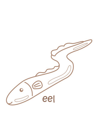 Alphabet E For Eel Vocabulary School Lesson Cartoon Coloring Activity for Kids and Adultのイラスト素材