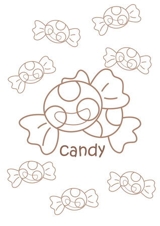 Alphabet C For Candy Vocabulary School Lesson Cartoon Coloring Activity for Kids and Adultのイラスト素材