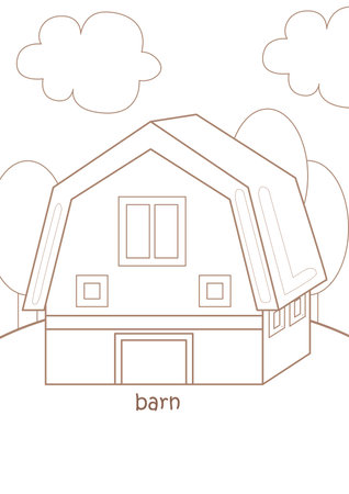 Alphabet B For Barn Vocabulary School Lesson Cartoon Coloring Activity for Kids and Adultのイラスト素材