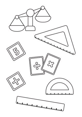 Mathematics Tools Number Learning Stationery Ruler Cartoon Coloring Activity For Kids and Adultのイラスト素材