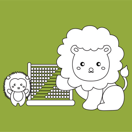 Cute Animal Study Mathematics Cartoon Digital Stamp Outlineのイラスト素材