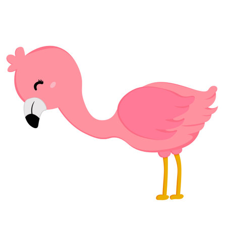 Cute Pink Flamingo Bird Animal Cartoon Illustration Vector Clipart Sticker Background Decorationのイラスト素材
