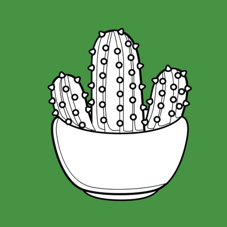 Cactus Home Plant Leaves Indoor Interior Nature Cartoon Digital Stamp Outlineのイラスト素材