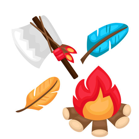 Symbol Native American Indian Traditional Weapon Bonfire Culture Cartoon Illustration Vector Clipart Stickerのイラスト素材